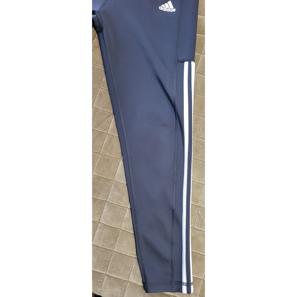Adidas AeroReady Exercise Leggings Womens Sz Large Gray High Waist Logo Pockets - Picture 3 of 13